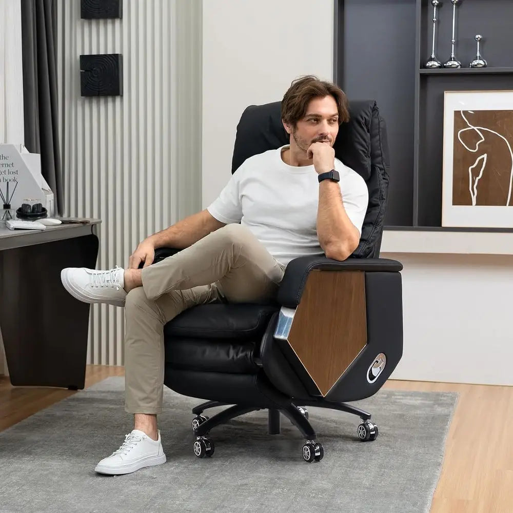 Luxury Leather Executive Chair with Footrest, Electric Recline, Massage, Adjustable Lumbar Support for Big and Tall,Customized
