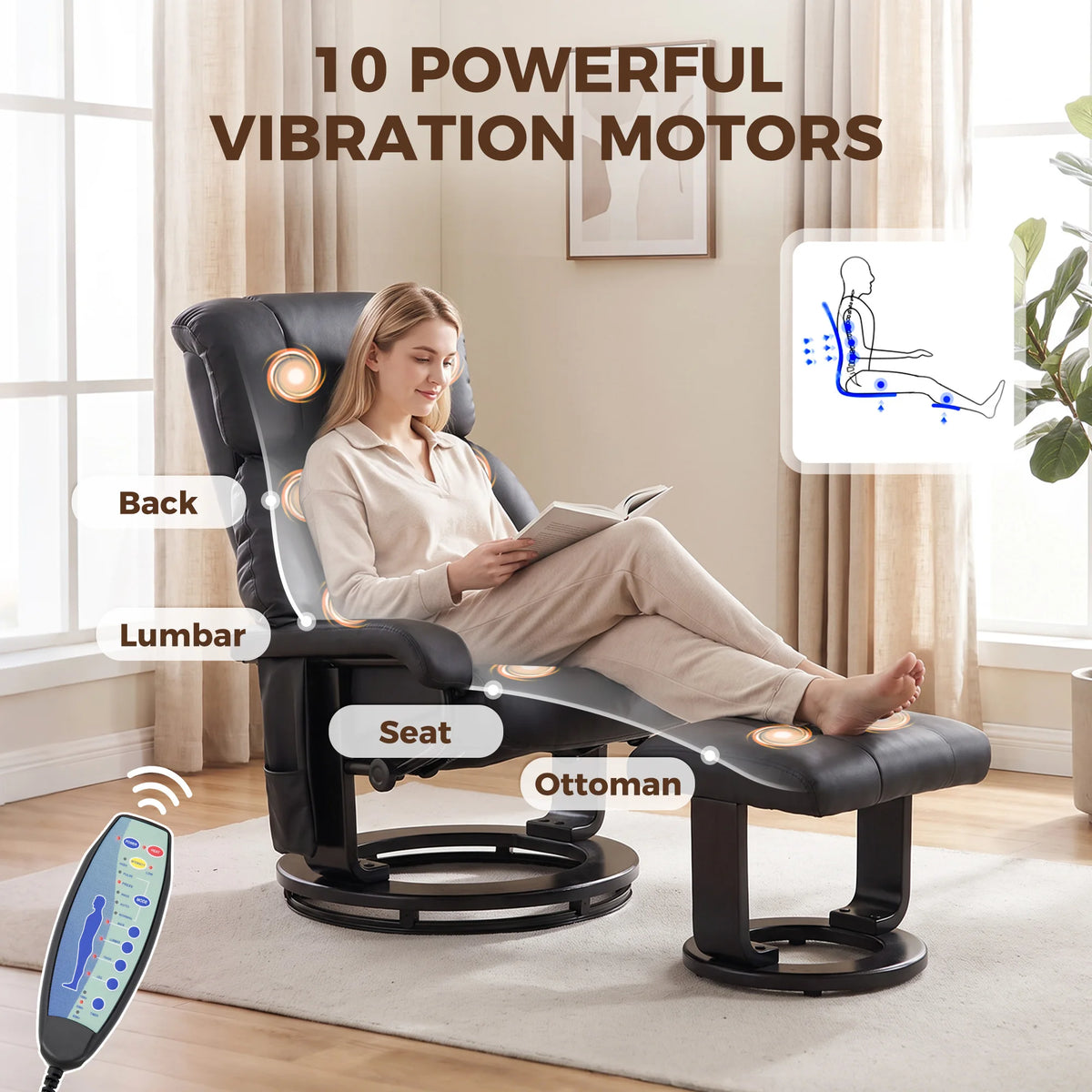 HOMCOM Massage Recliner With Ottoman And Remote Control Vibration