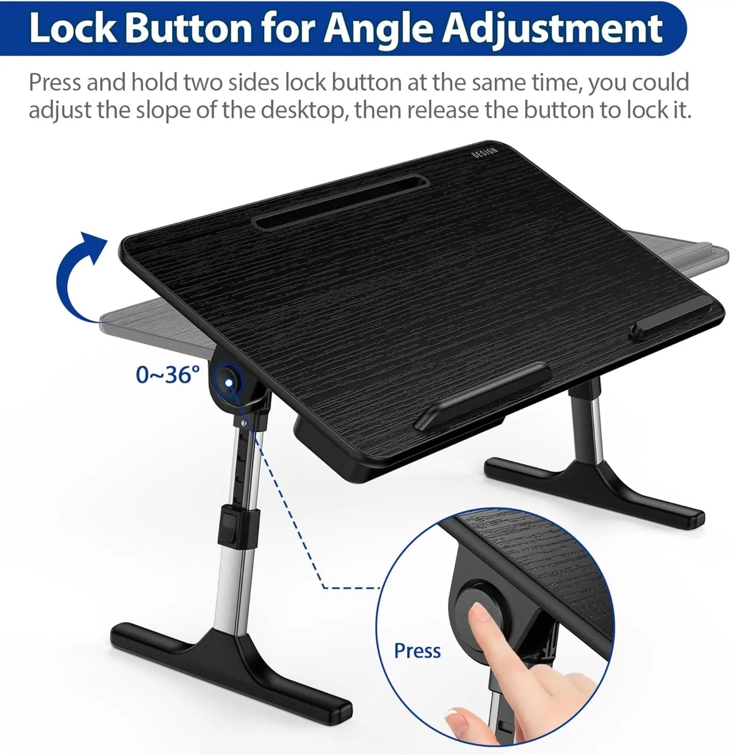 Adjustable Laptop Table, Portable Standing Bed Desk, Foldable Sofa Tray for Reading and Writing, Medium Black