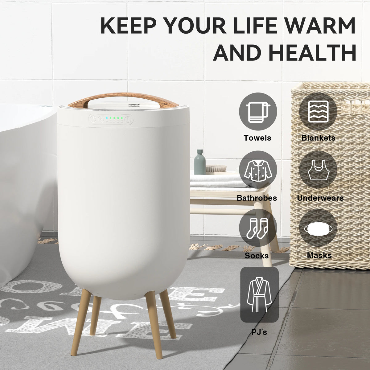 Bluetooth Towel Warmer Bucket With RGB Light And Aroma Slot