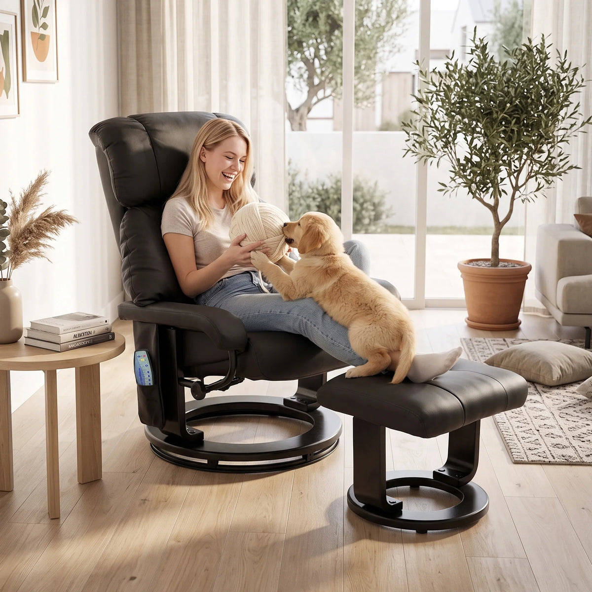 HOMCOM Massage Recliner With Ottoman And Remote Control Vibration