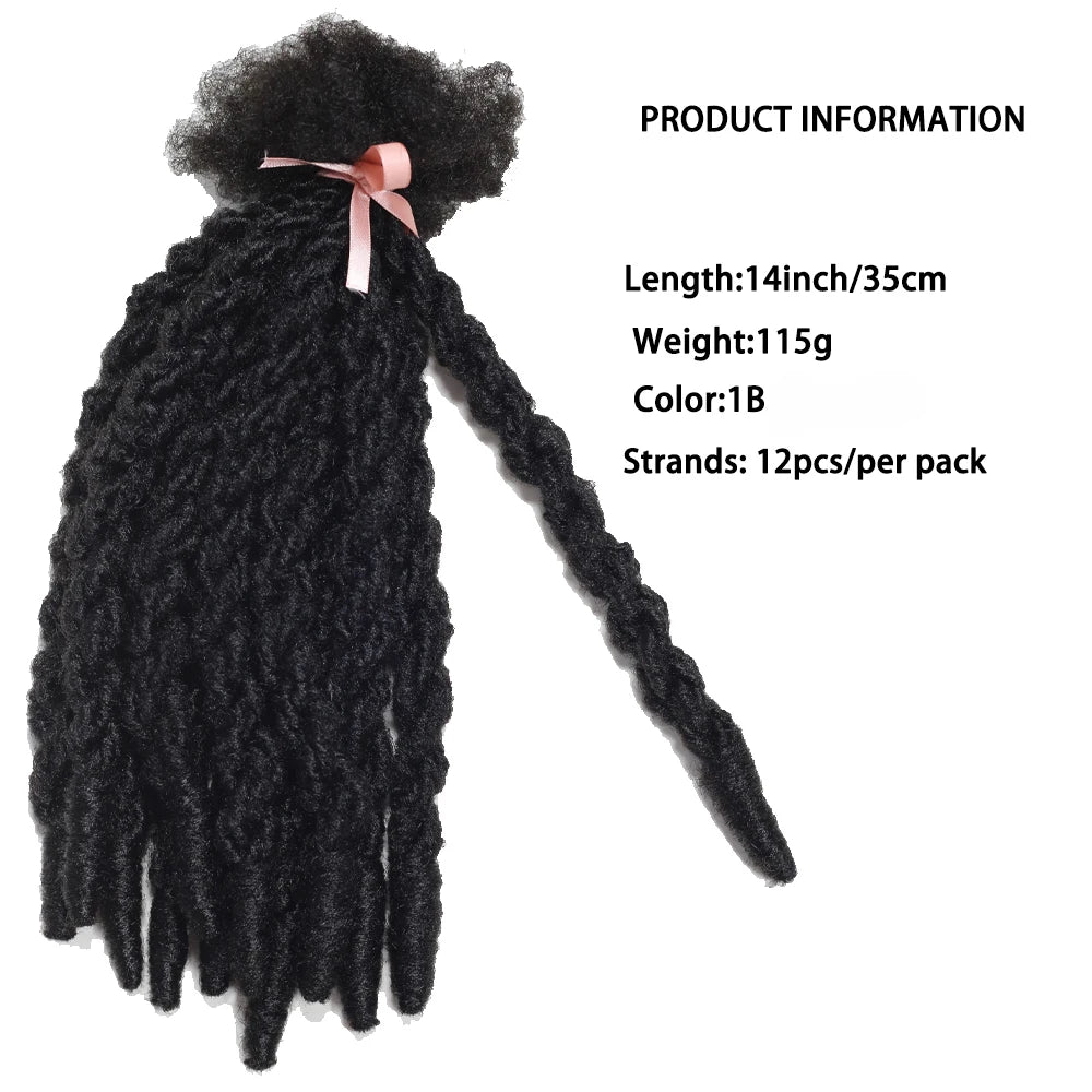 12 Strands Double Twisting Synthetic Locs Black 14 Inch Knotless Twist Hair Braids Soft Synthetic Crochet Hair
