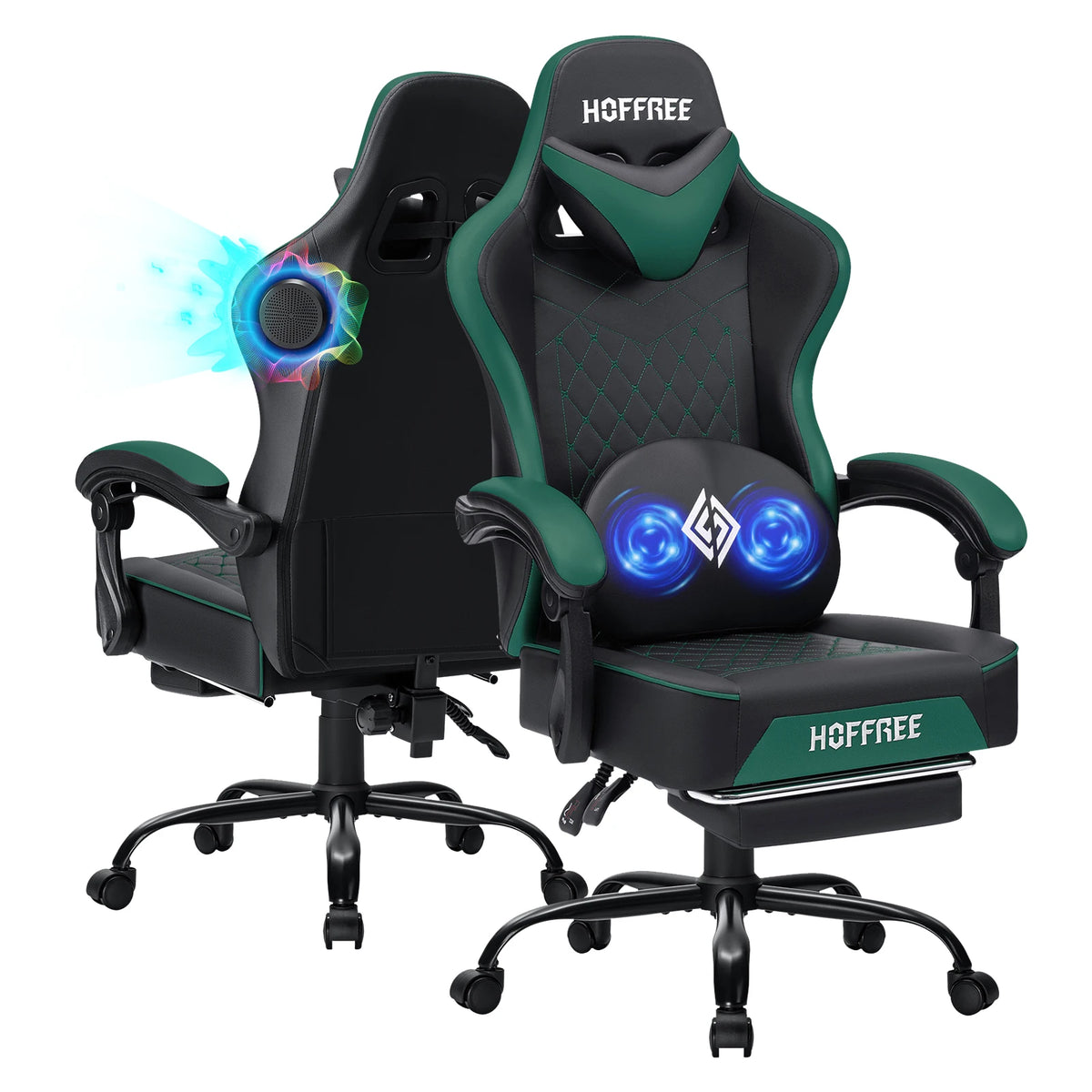 Hoffree Reclining Gaming Chair Featuring Speakers And Massage