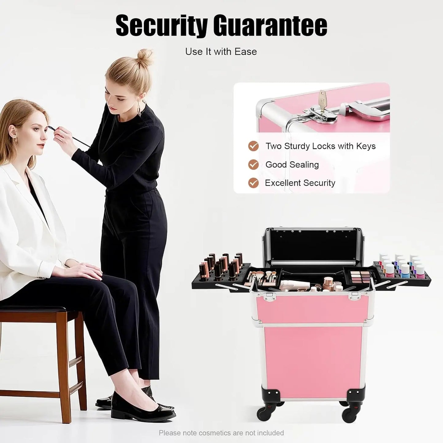 Professional Rolling Makeup Train Case w/Drawer,Cosmetic Case Trolley w/Locks,Large Cosmetic Trolley Cosmetics Storage Organizer