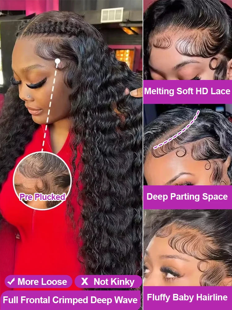 300% Density 13x6 Hd Transparent Loose Deep Wave Lace Frontal Wig Brazilian 40 46 Inch 13x4 360 Curly Lace Front Wigs For Women