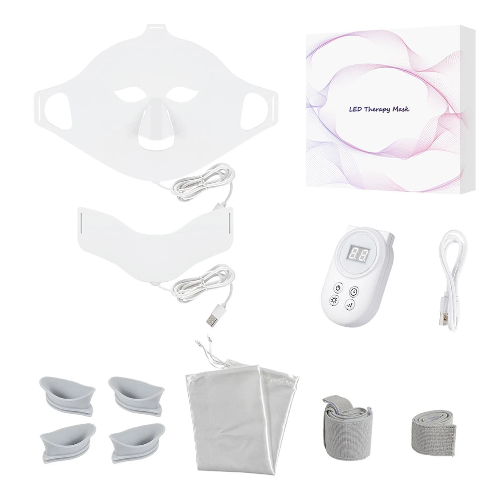 3D Flexible Silicone LED Facial Mask 7 Color Photon Light Face & Neck Beauty Mask Wireless Red Infrared Skin Repair SPA Mask