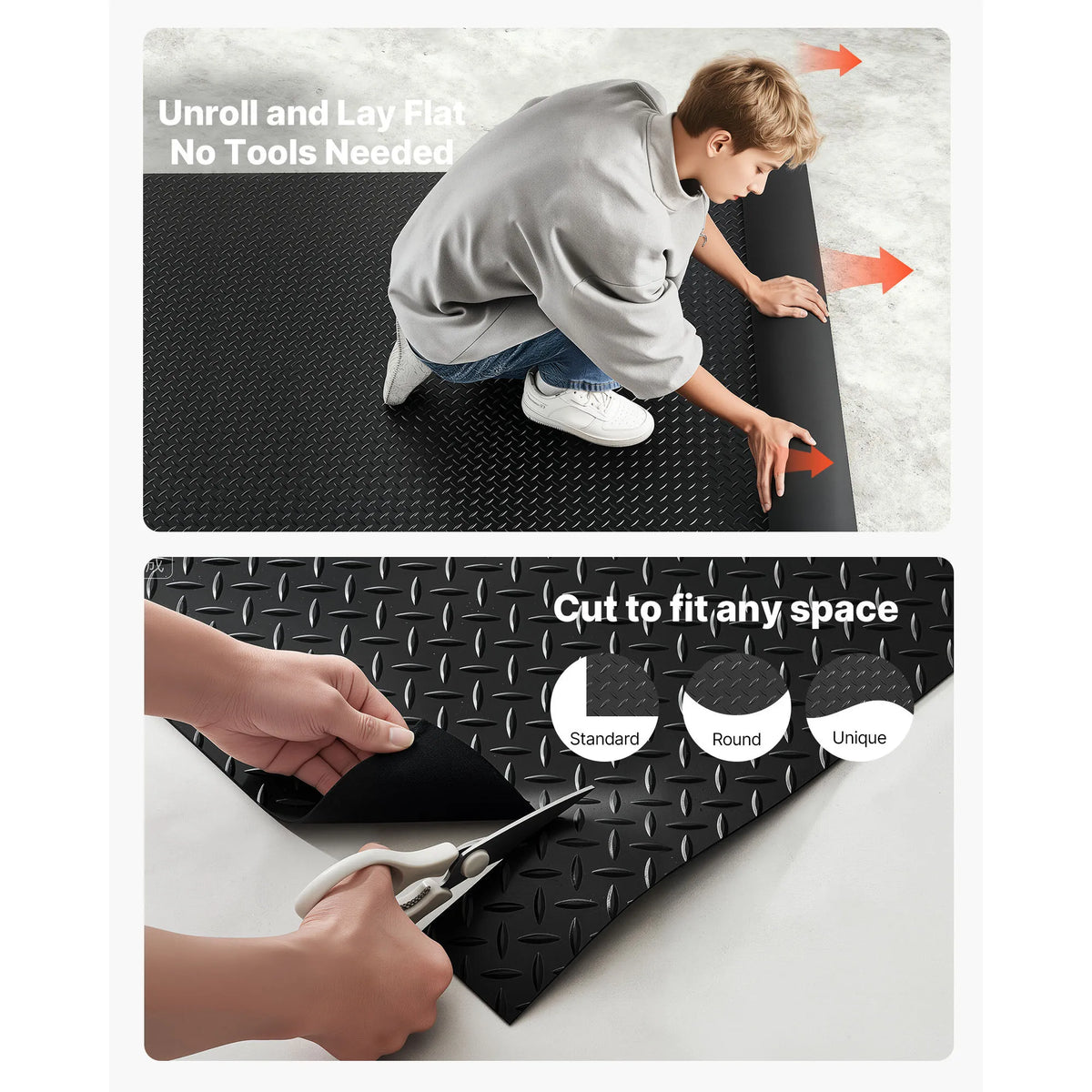 SucceBuy Garage Floor Roll 3 mm Thickened Rubber Diamond Plate Floor Protector Mat Non-Slip Wear-resist for Warehouse Gyms Black