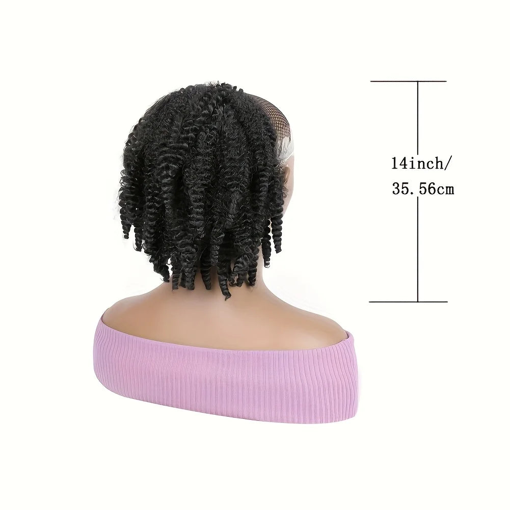 14 Inch Synthetic Afro Kinky Curly Drawstring Ponytail Short Marley Hair Drawstring Ponytail Afro Puff Bun Ponytail Braiding Hair Pony Tail With Clips Synthetic Hair Extension For Women