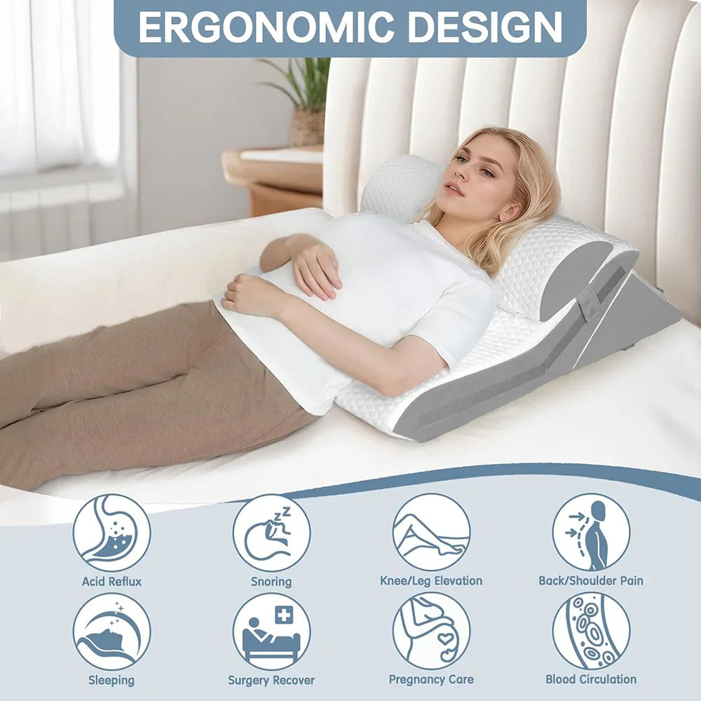 Adjustable Memory Foam Wedge Pillow With Detachable Neck Bolster