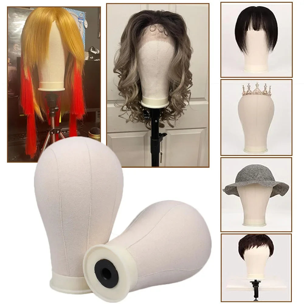 21inch 23inch Wig Head Mannequin Head with Wig Stand ,Manikin Canvas Head for Wigs Making Display with pins'\p[;