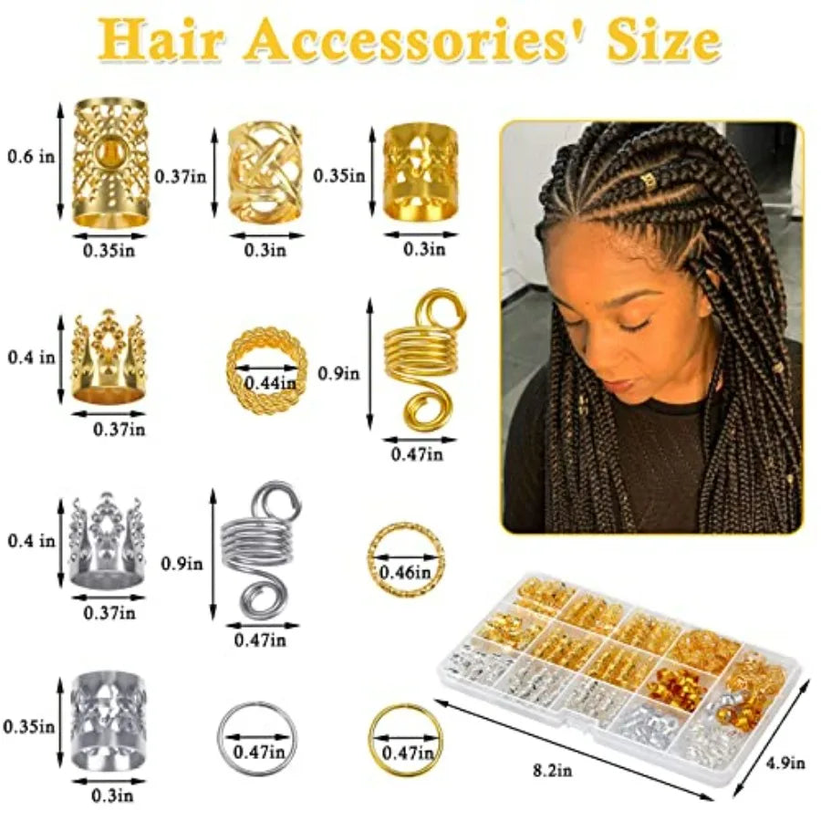 262 Pcs Dreadlock Accessories for Women, Hair Jewelry for Braids Loc Jewelry Hair Decorations, Gold and Silver Hair Accessories
