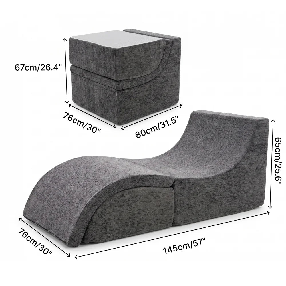 Multi Mode Foldable Ergonomic Recliner Chaise Lounge Sofa With Ottoman
