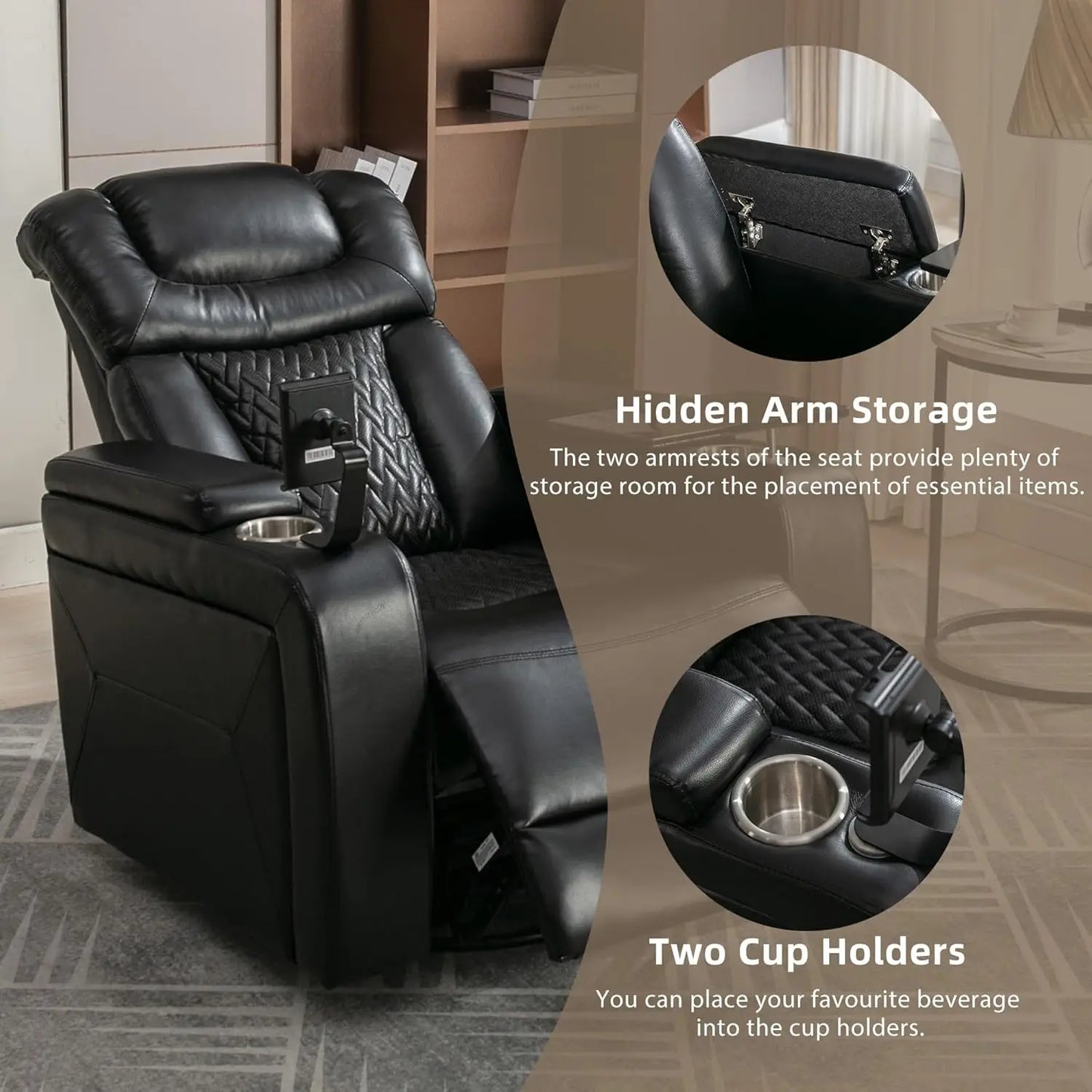 270 Degree Swivel PU Leather Power Recliner Individual Seat Home Theater Recliner with Comforable Backrest, Tray, Customized