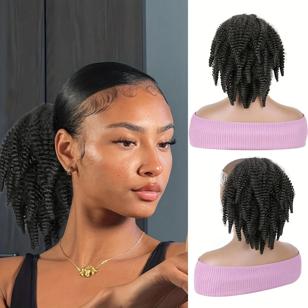 14 Inch Synthetic Afro Kinky Curly Drawstring Ponytail Short Marley Hair Drawstring Ponytail Afro Puff Bun Ponytail Braiding Hair Pony Tail With Clips Synthetic Hair Extension For Women