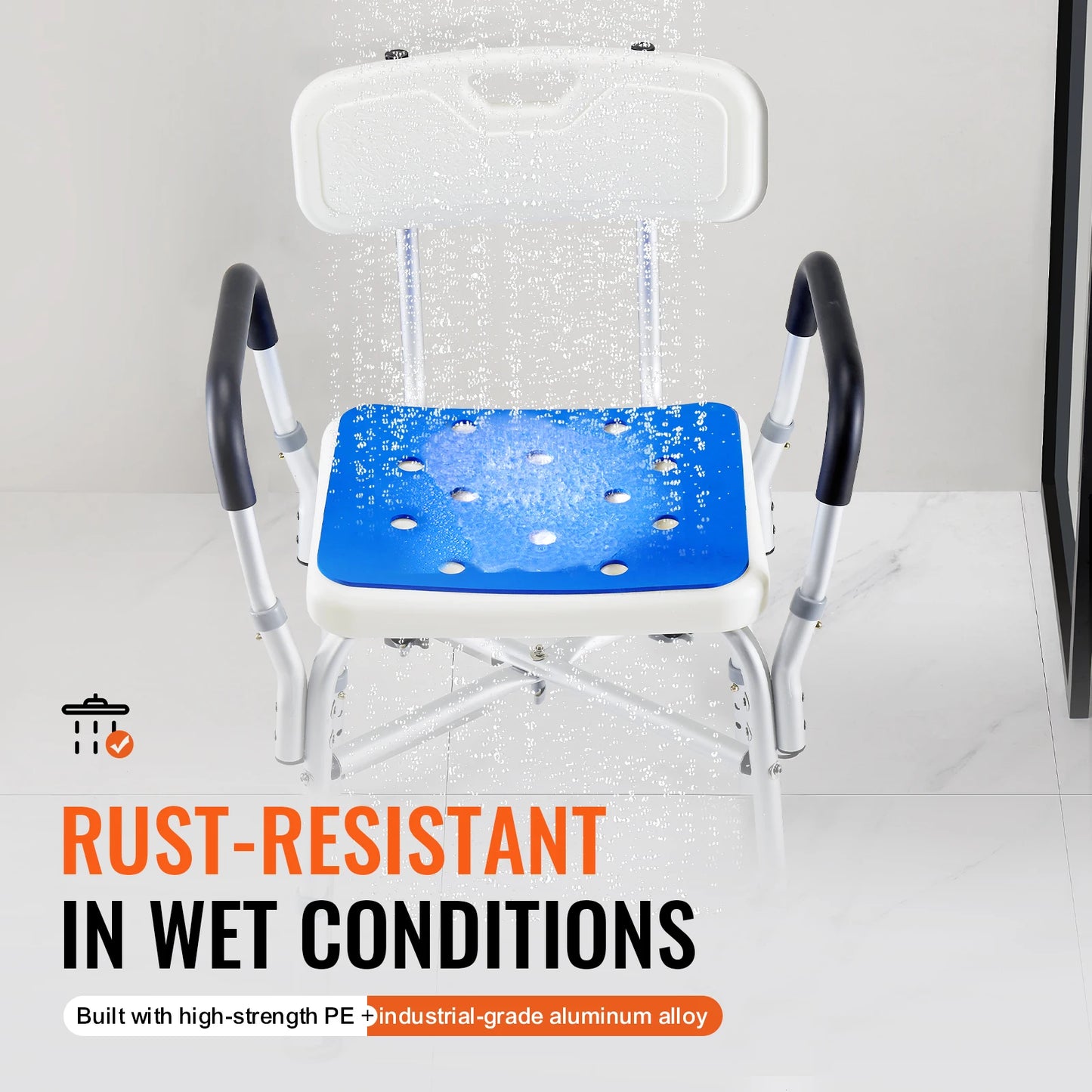 SucceBuy Shower Chair Seat with Padded Armrest and Back for Shower Bathtub Adjustable Height Bath Chair for Elderly Disabled