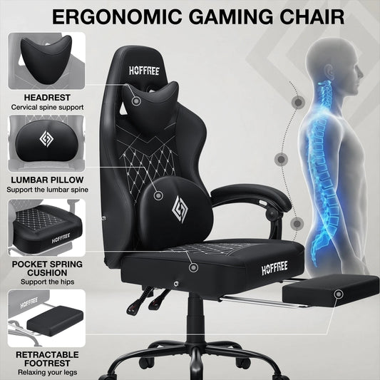 Hoffree Reclining Gaming Chair Featuring Speakers And Massage