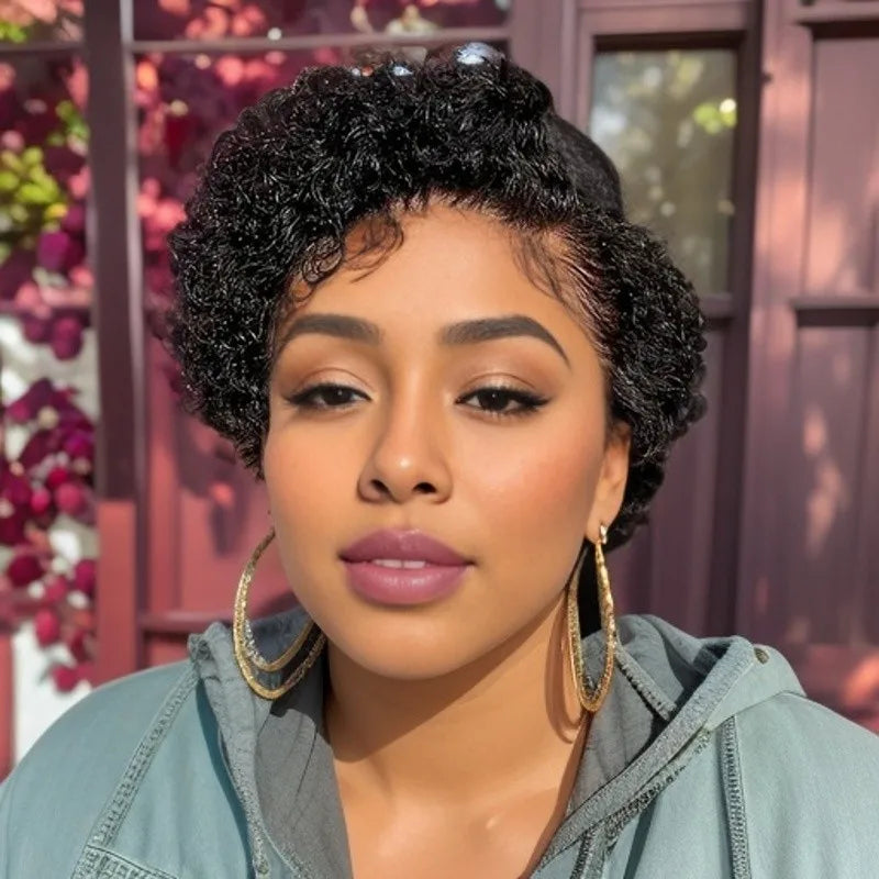 Short Bob Wig Human Hair Pre Plucked Pixie Cut Wig 13x4x1 Lace Wig with Baby Hair 1B Color 150% Density