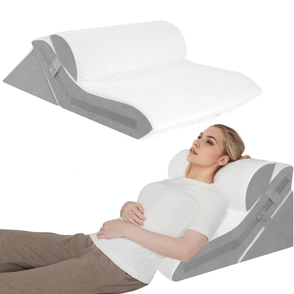 Adjustable Memory Foam Wedge Pillow With Detachable Neck Bolster