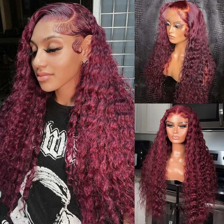 13X6 Hd Lace Frontal Wigs 99J Burgundy 250 Density Deep Wave Human Hair Wigs 100% Human Hair For Women Pre Plucked Brazilian Wig