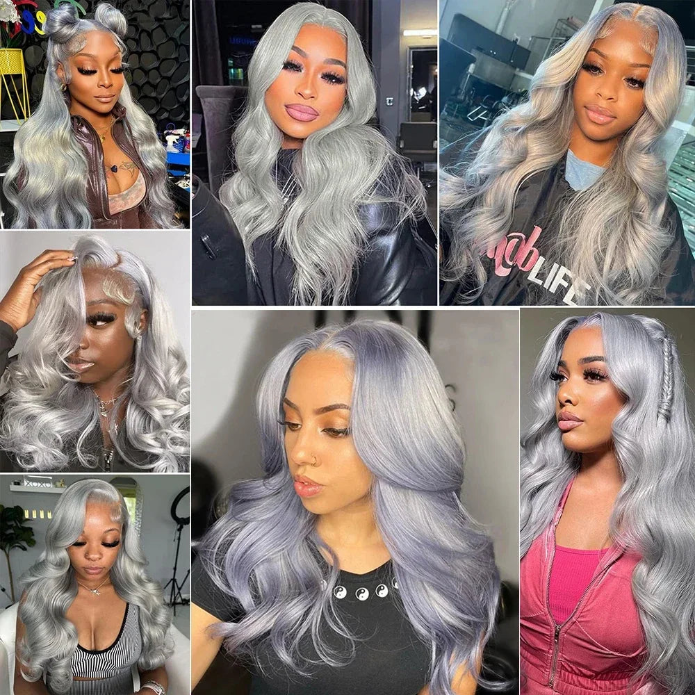 30 36 Inch Silver Grey Colored Body Wave 13x4 Lace Front Wigs Human Hair For Women Brazilian Pre Plucked 13x6 Lace Frontal Wigs