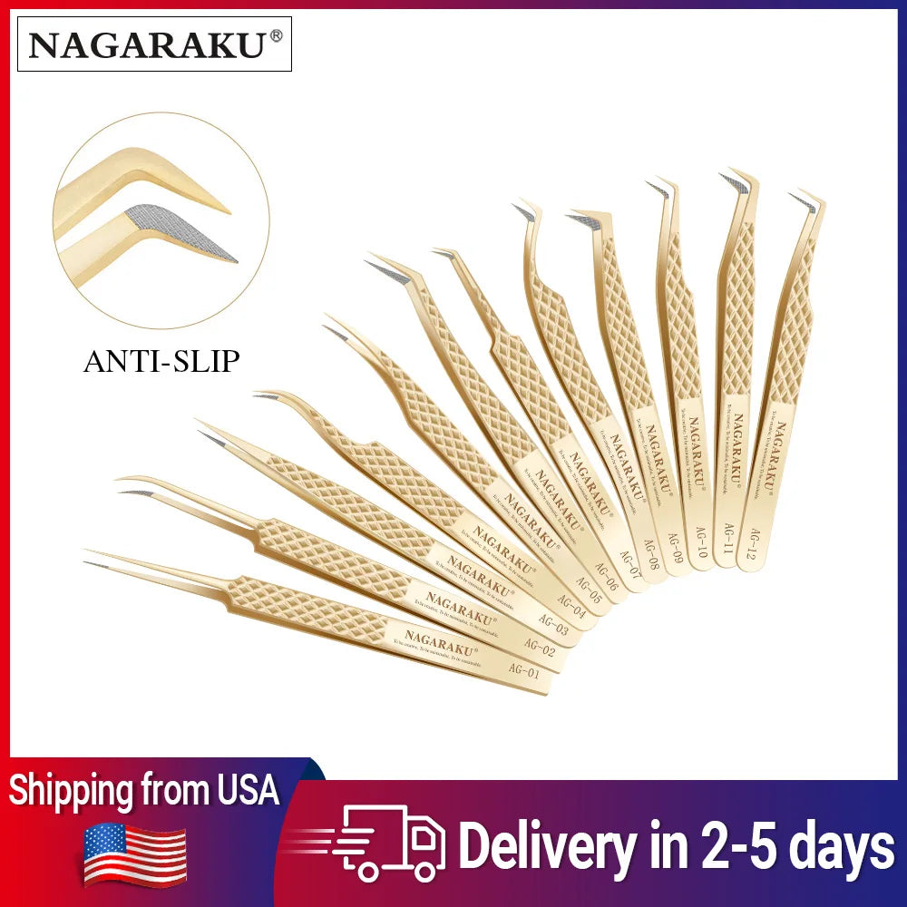 NAGARAKU AG Tweezers For Eyelash Extension Volume Fans-making Eyelash Precision Fiber Tip Tweezers Fast Shipping from USA
