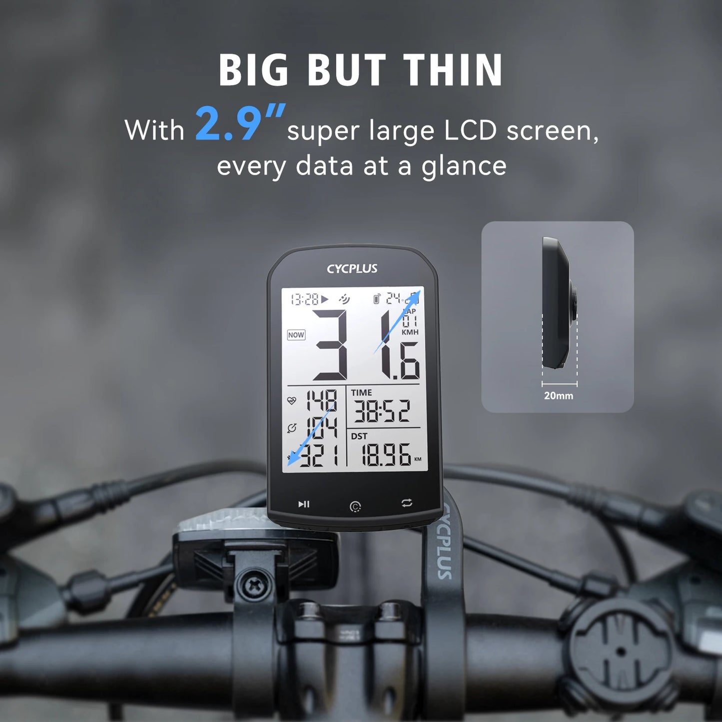 CYCPLUS M1+Z1 Cycling GPS Wireless Bike Computer With BLE 5.0/ANT+ with 2.9" LCD Screen Auto Backlight IPX6 Waterproof