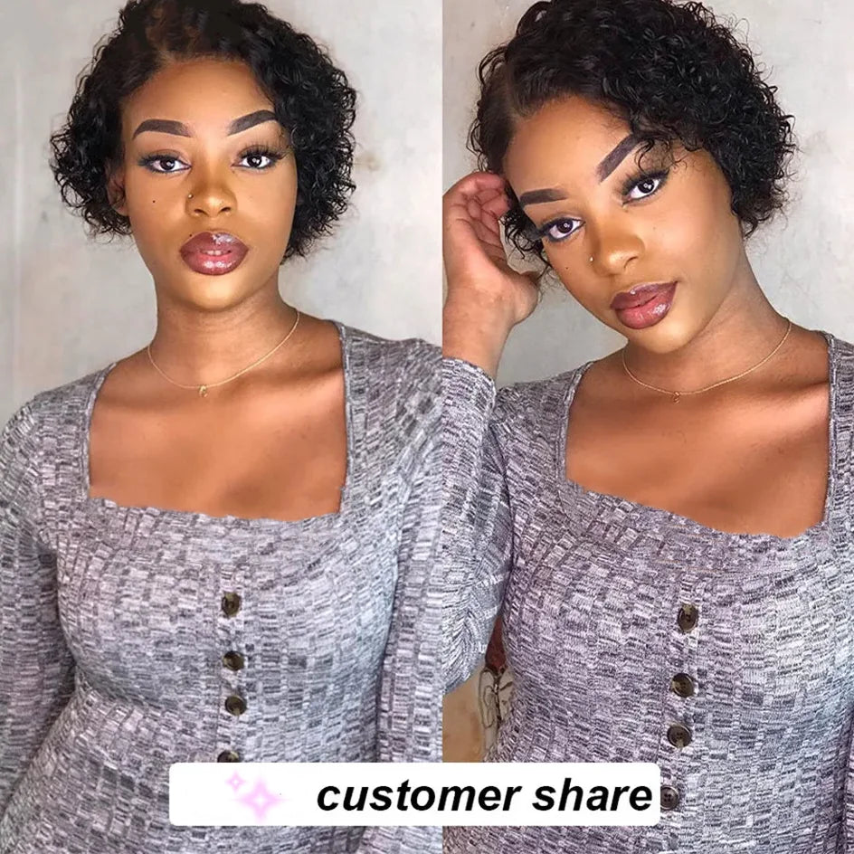 Short Bob Wig Human Hair Pre Plucked Pixie Cut Wig 13x4x1 Lace Wig with Baby Hair 1B Color 150% Density