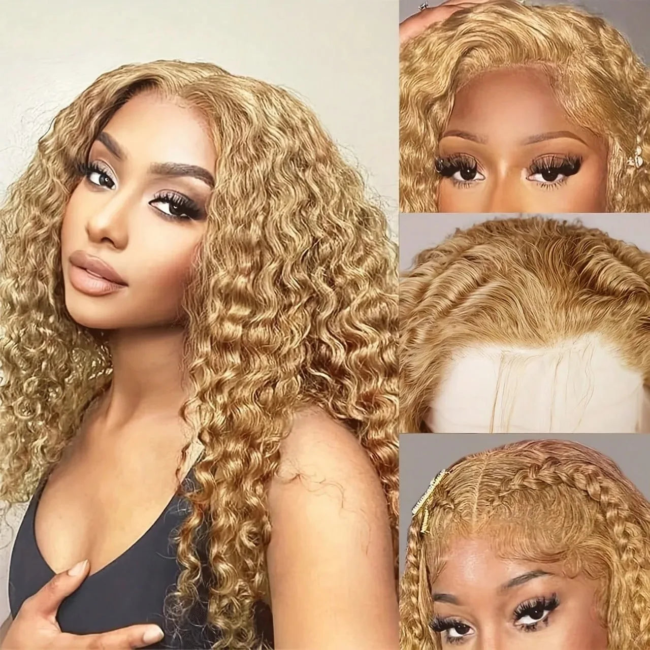 #27 Colored Loose Deep Wave Lace Front Wigs Human Hair Honey Blonde 13x6 HD Transparent Lace Frontal Wigs Curly Wigs 260 Density