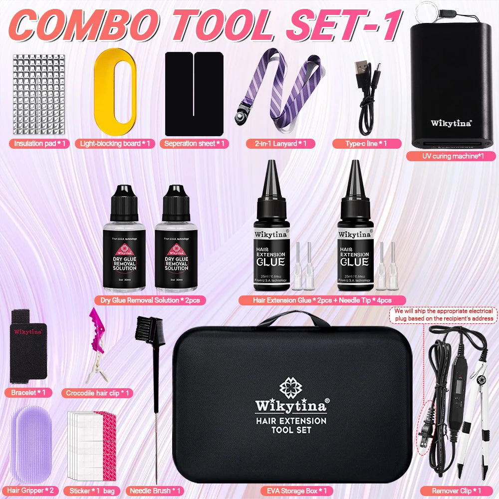 WIKYTINA Professional UV Light Hair Extension Kit - Complete Tool Set with UV Glue Remover Machine UV Hair Extension Machine