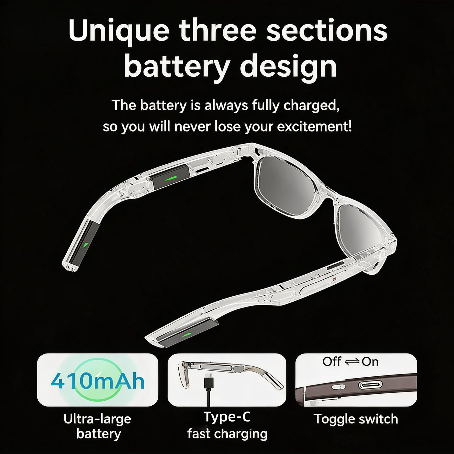 4K Camera Glasses with AI Smart Features That Support Real-Time Translation And Object Recognition, Open-Ear Audio, Ultra-Light Design, And Up to 8 Hours of Battery Life for Outdoor Cycling, Work, Travel