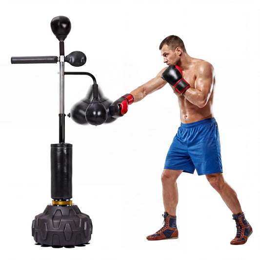 Freestanding Punching Bag With Swivel Bar And Dual Speed Balls