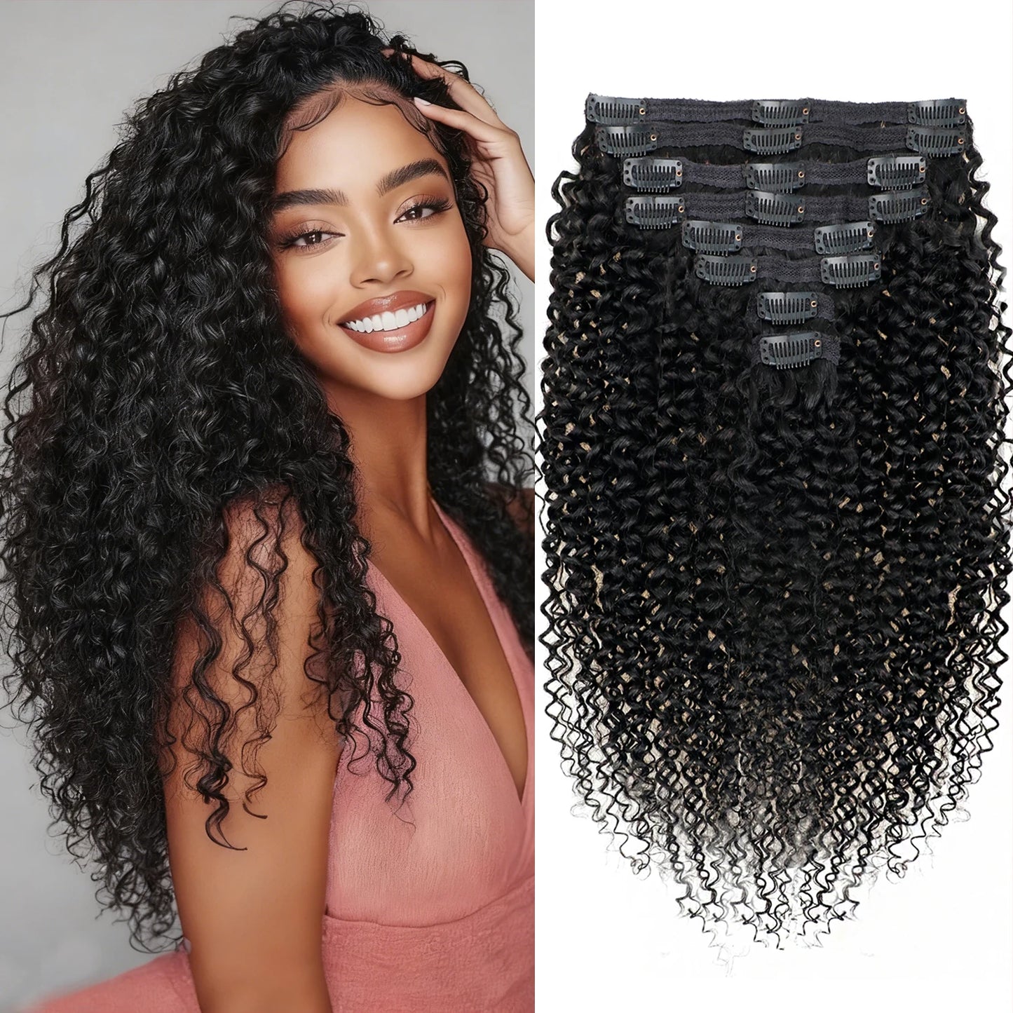 Water Wave Clip in Hair Extensions Real Human Hair Deep Curly Clip Ins for Women 8Pcs 120G Brazilian Remy Human Hair Extensions