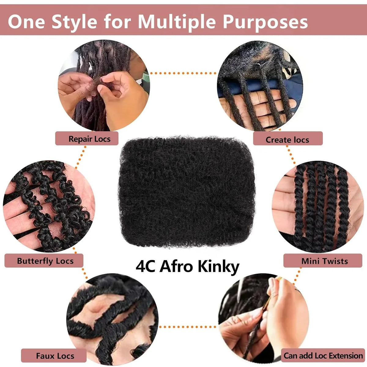 30/50g 4 Afro Kinkys Bulk Human Hair for Dreadlock Extensions /Repair Locs/Twist Braiding Afro Kinky Human Hair for Locs