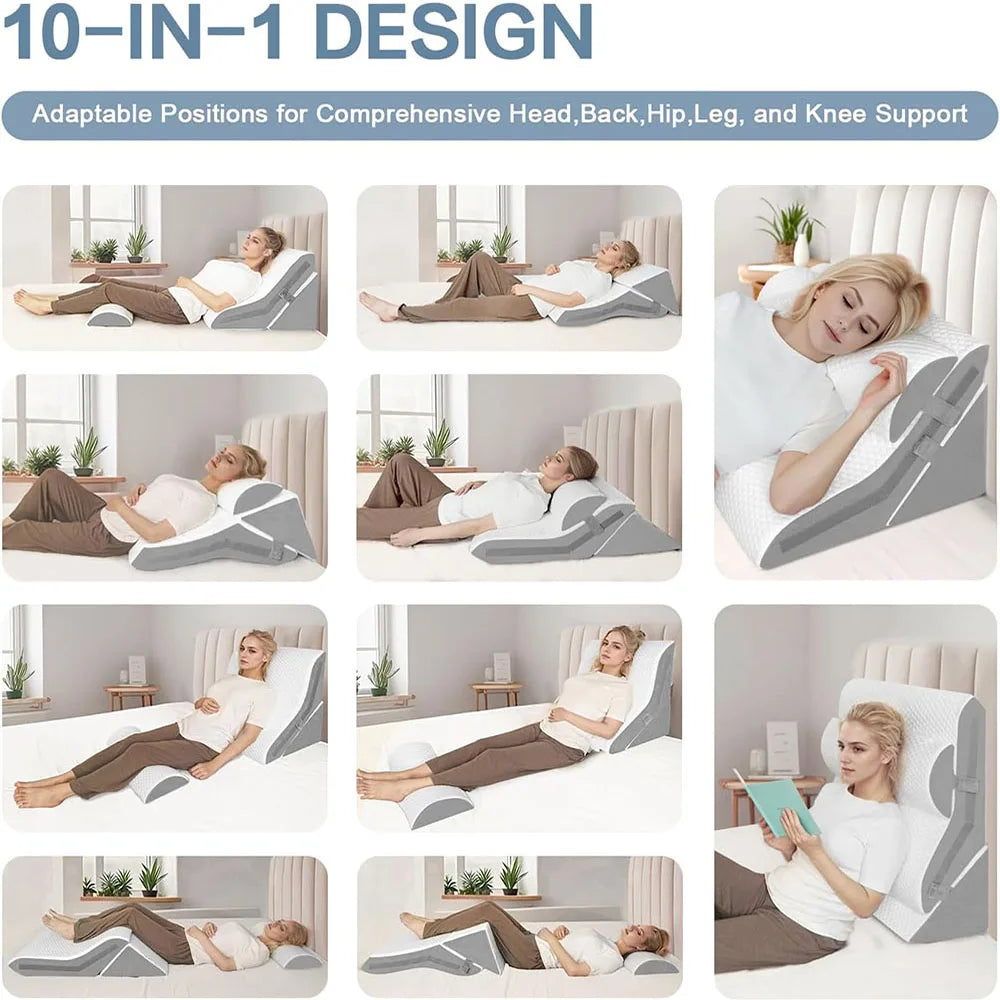 Adjustable Memory Foam Wedge Pillow With Detachable Neck Bolster
