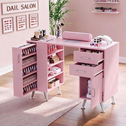 HiMISS Nail Technician Manicure Table With Dust Collector And Storage