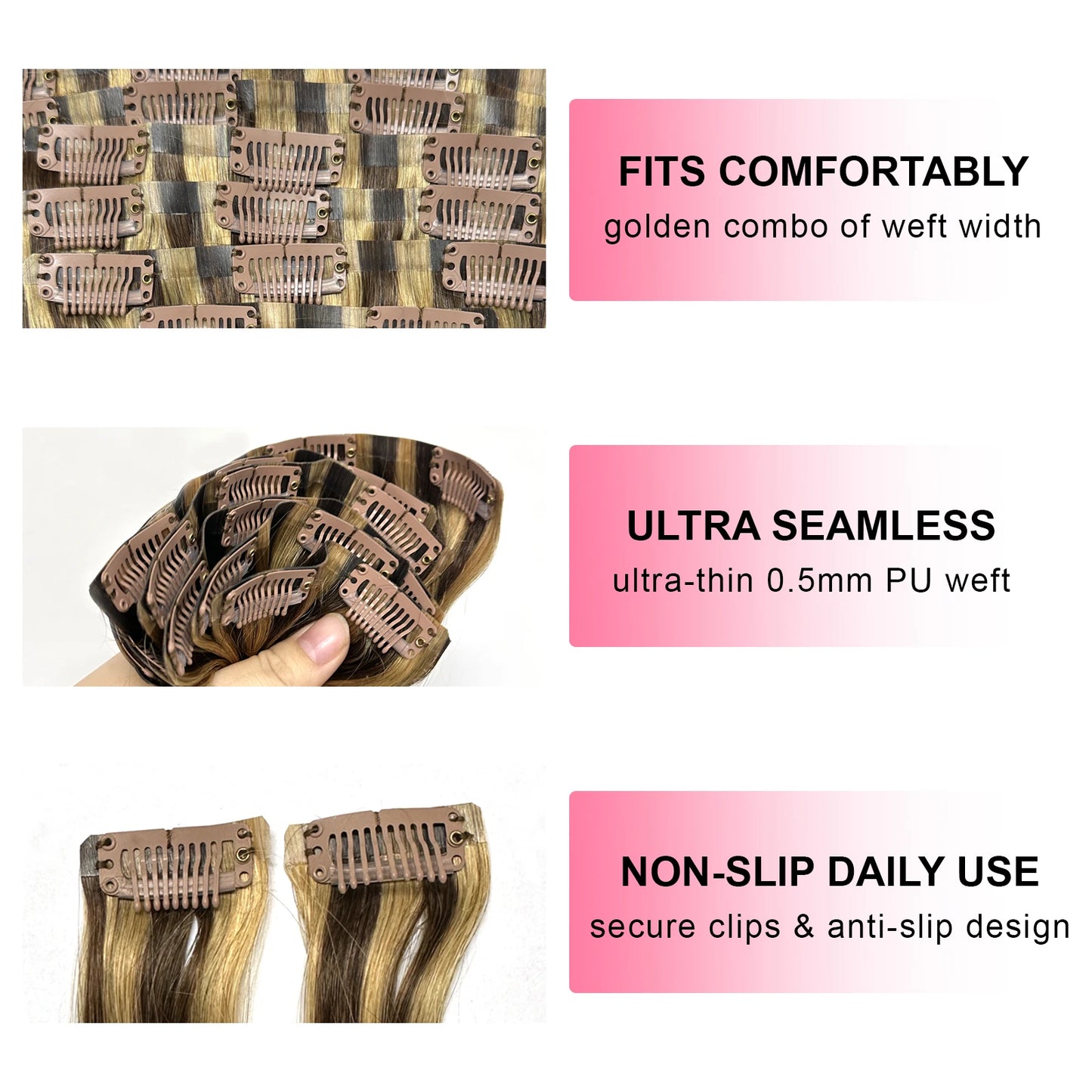 Highlight Ombre Clip In Hair Extensions Straight Human Hair 24 26Inch Colored 100% Human Hair 120g 9 Pcs/Set Extensions Clip Ins