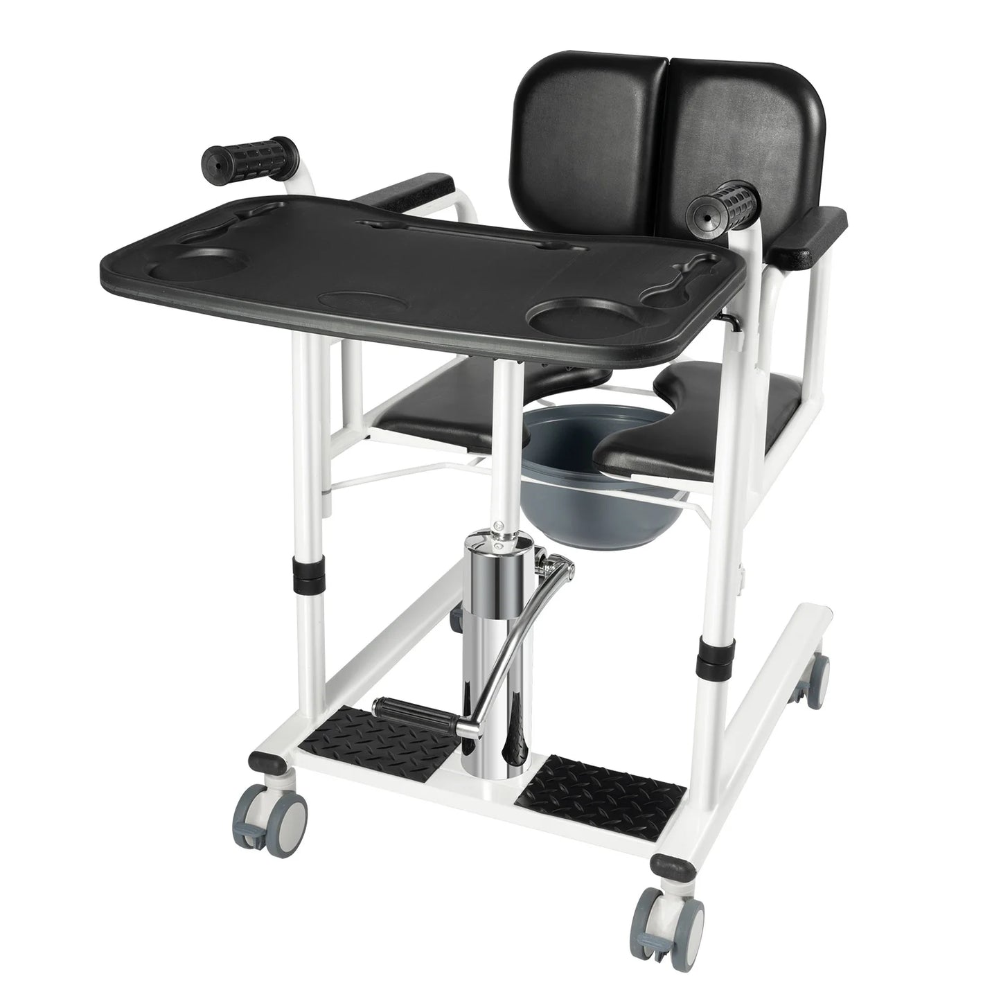 Hydraulic Transfer Chair 330.7LBS Load 11.9-18.2in Lift 180° Backrest 4 Brake Wheels for Elderly Disabled Care