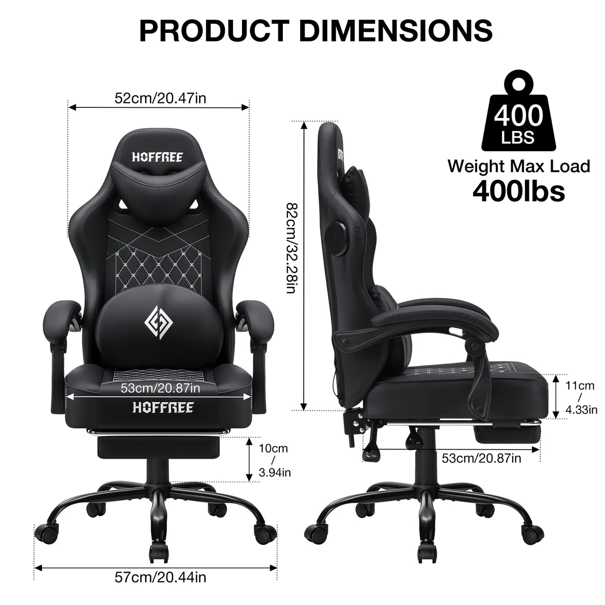 Hoffree Reclining Gaming Chair Featuring Speakers And Massage