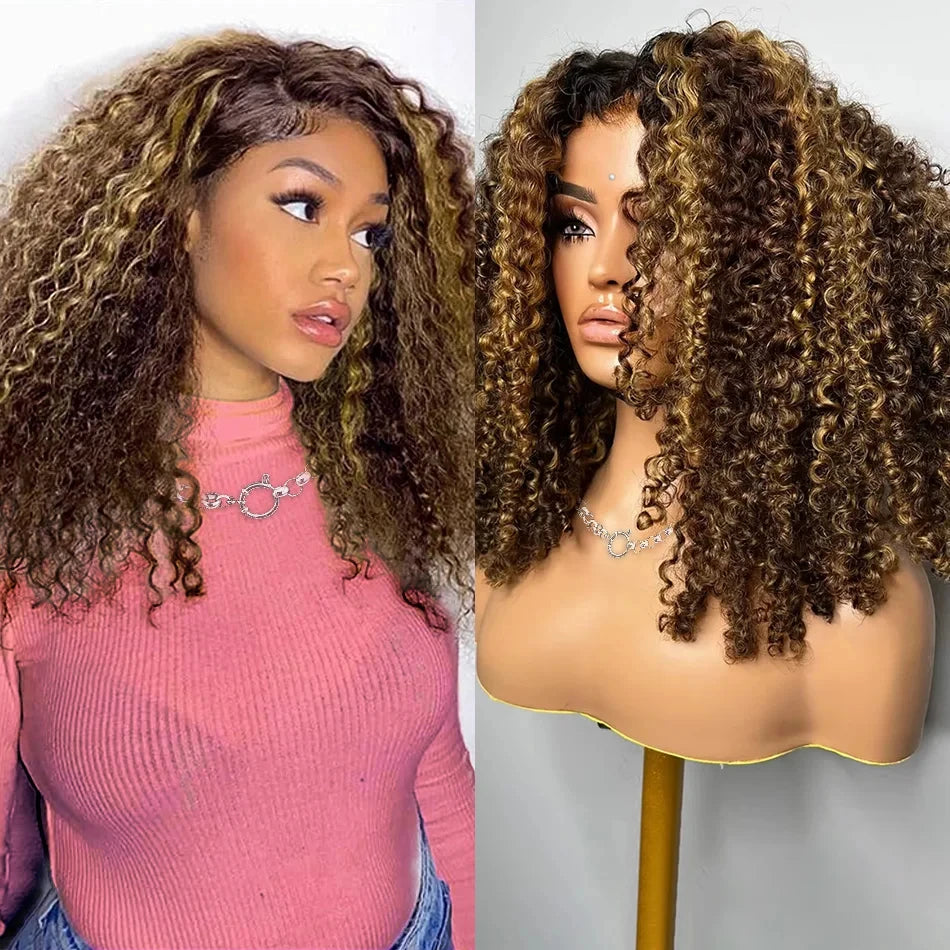 Highlight Ombre Curly Short Bob 13x4 HD Lace Front Honey Blonde 4/27 Deep Wave Bob Wig Human Hair Pre-cut Glueless 5x5 Lace Wigs