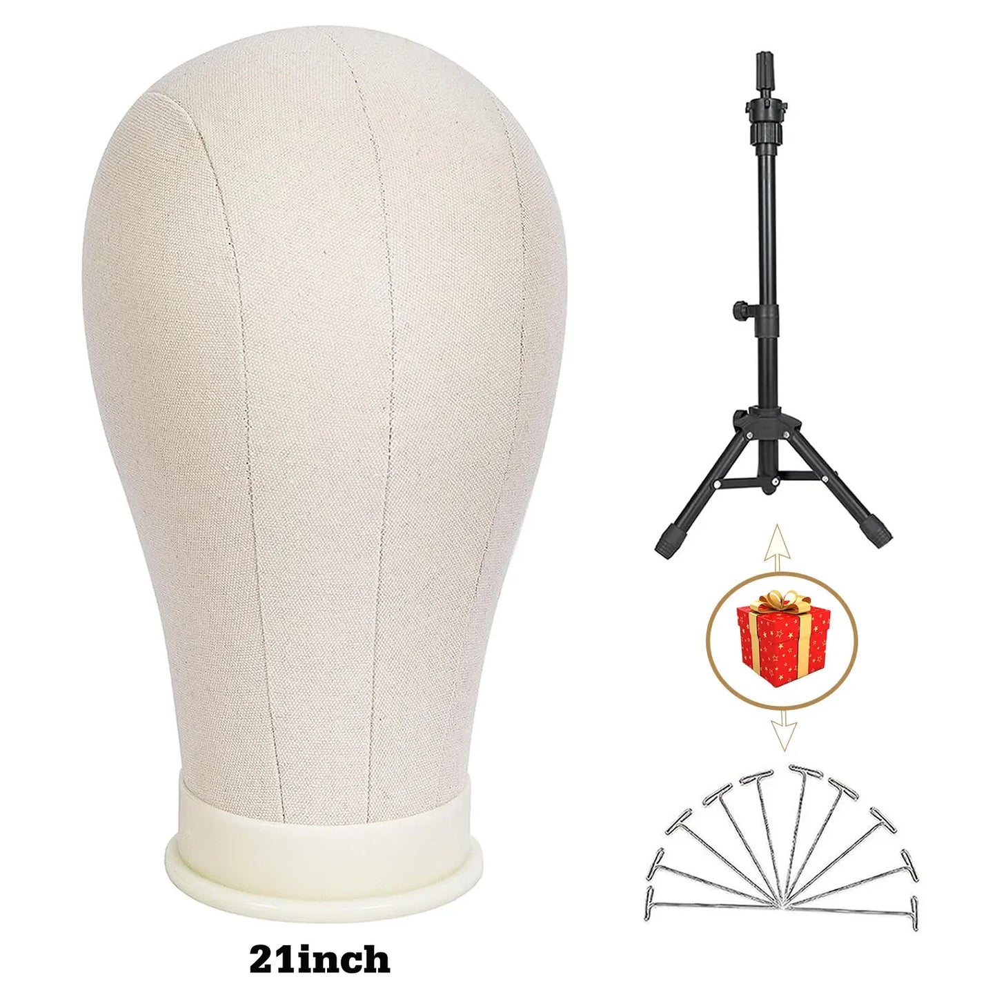 21inch 23inch Wig Head Mannequin Head with Wig Stand ,Manikin Canvas Head for Wigs Making Display with pins'\p[;