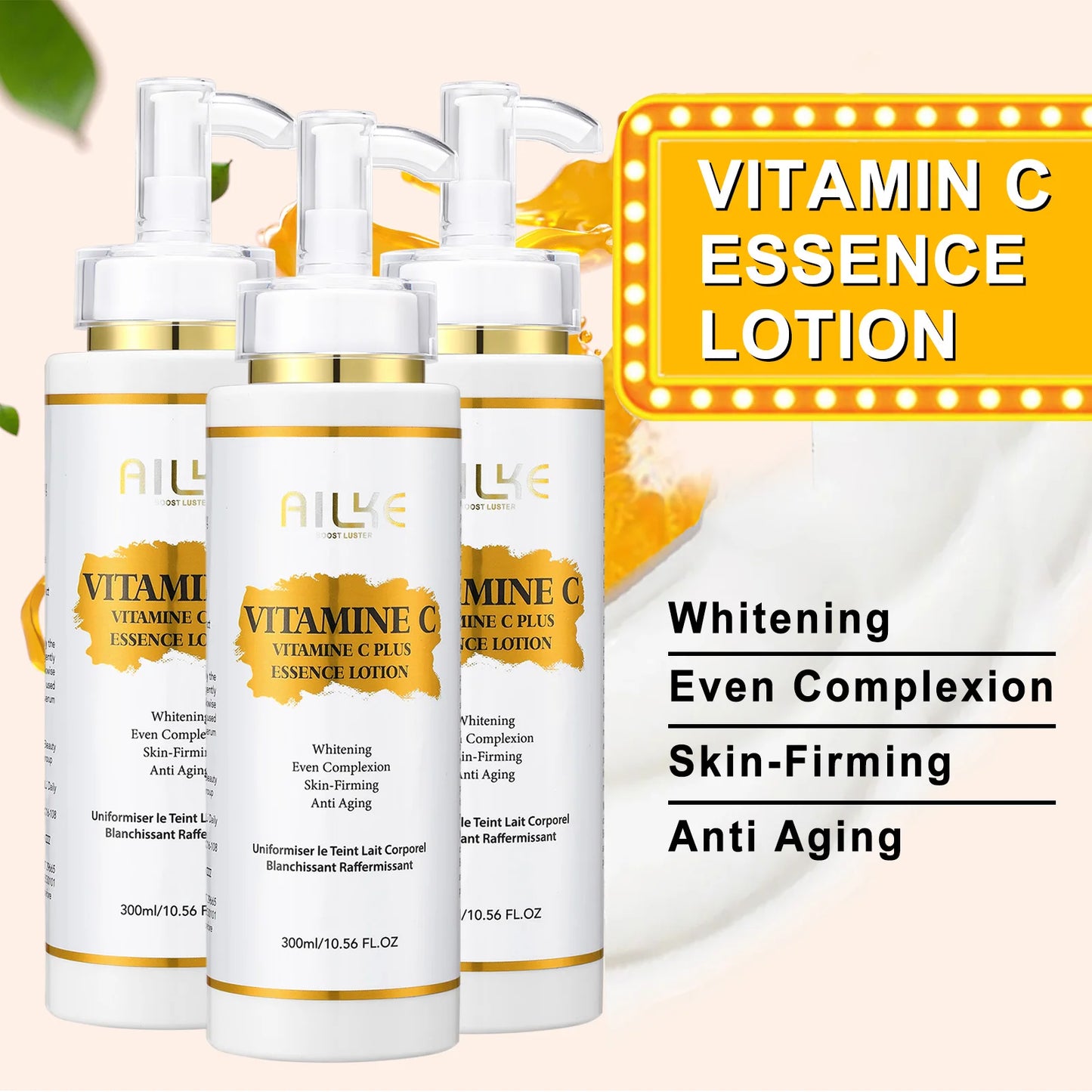 AILKE Vitamin C Brightening Body Lotion, Anti-Wrinkle, Skin Firming, Even Skin Tone Body Cream,With Hyaluronic Acid, Shea Butter