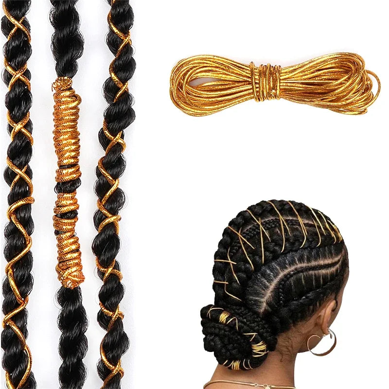 Dreadlock Braids Hair Accessories Silver Gold Braiding Hair Deco Styling Shimmer Stretchable African Braid Braided Elastic Cord