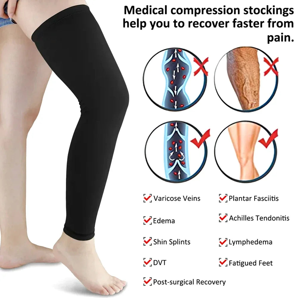 1PC Full Leg Compression Sleeve, Sport Long Knee Sleeve with Anti-slip Silicone Strips for Men Women Running Basketball Football