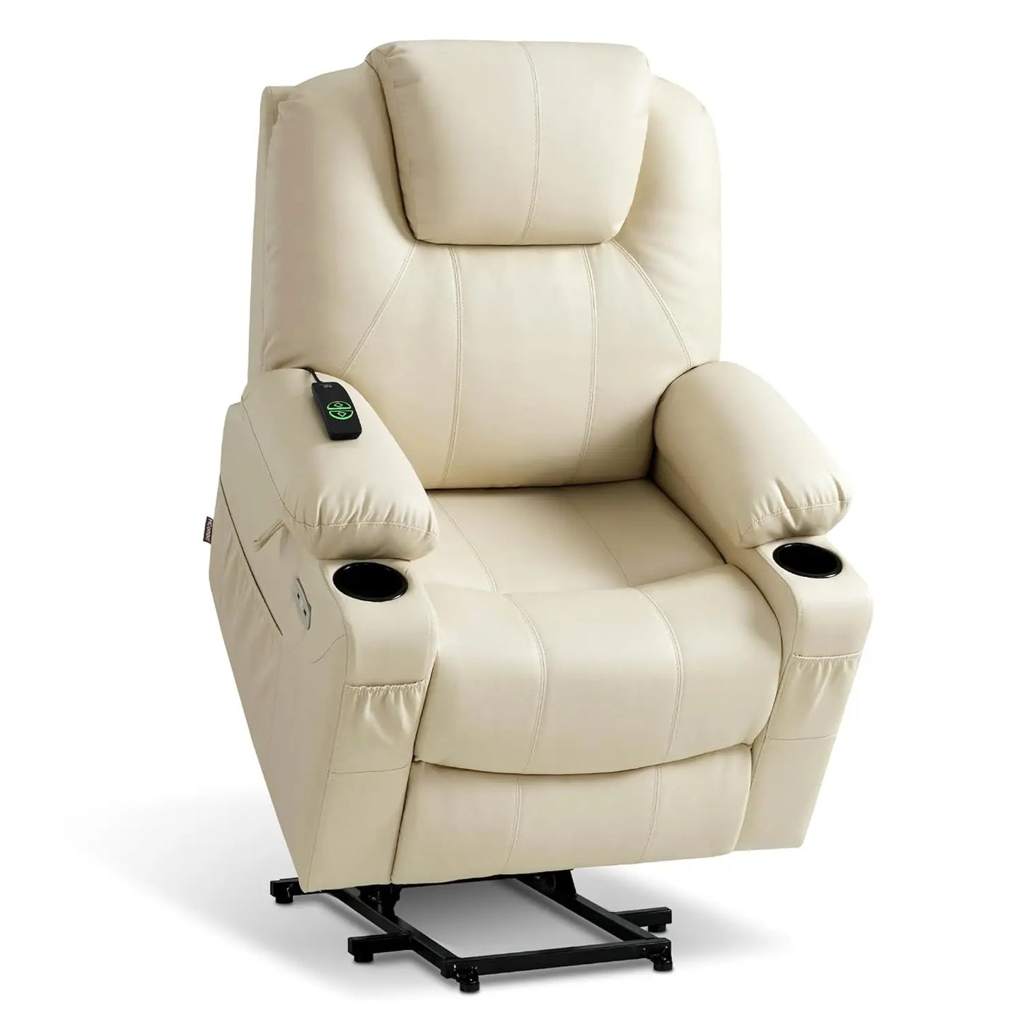 Electric Power Lift Recliner Massage Heat 3 Positions 2 Pockets Cup Holder USB Faux Leather Medium, Custom
