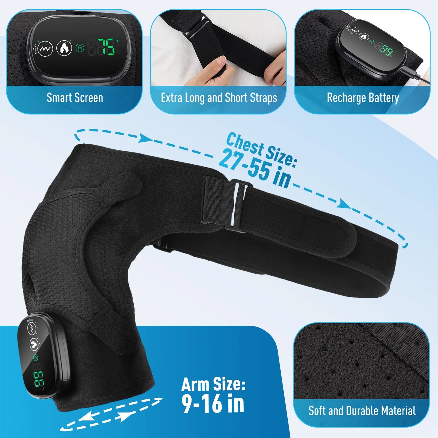 Electric Heating Shoulder Massage Heated Back Shoulder Brace Adjustable Heating Shoulder Massage Belt For Arm Muscle Relaxation