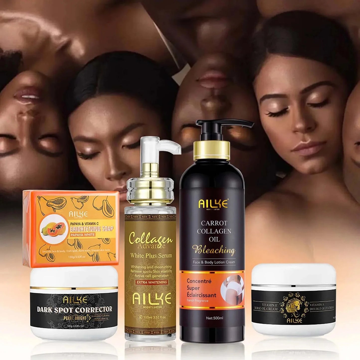 AILKE Collagen Whitening Kit, Clean Stains, Moisturizer, Hydration, Dark Spots Removal Cream, Brightening Body Lotion, Beauty
