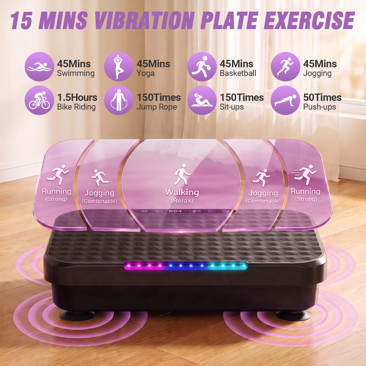 Vibration Plate Trainer With Bluetooth Music And LED Ambient Lights