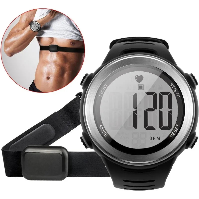 Heart Rate Monitor and Chest Strap, Exercise Heart Rate Monitor, Sports Watch with HRM, Waterproof, Stopwatch, Hourly Chime