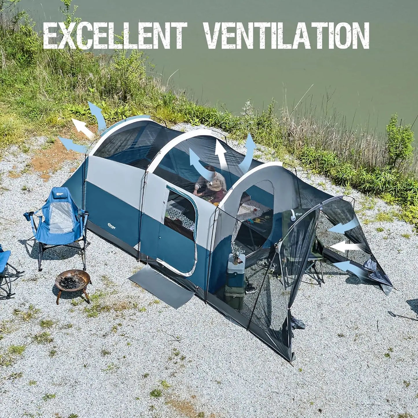 6/8/10 Person Family Camping Tent with Screen Room, Water Resistant Big Tunnel Tents with Rainfly, Large Family Tent for Camping