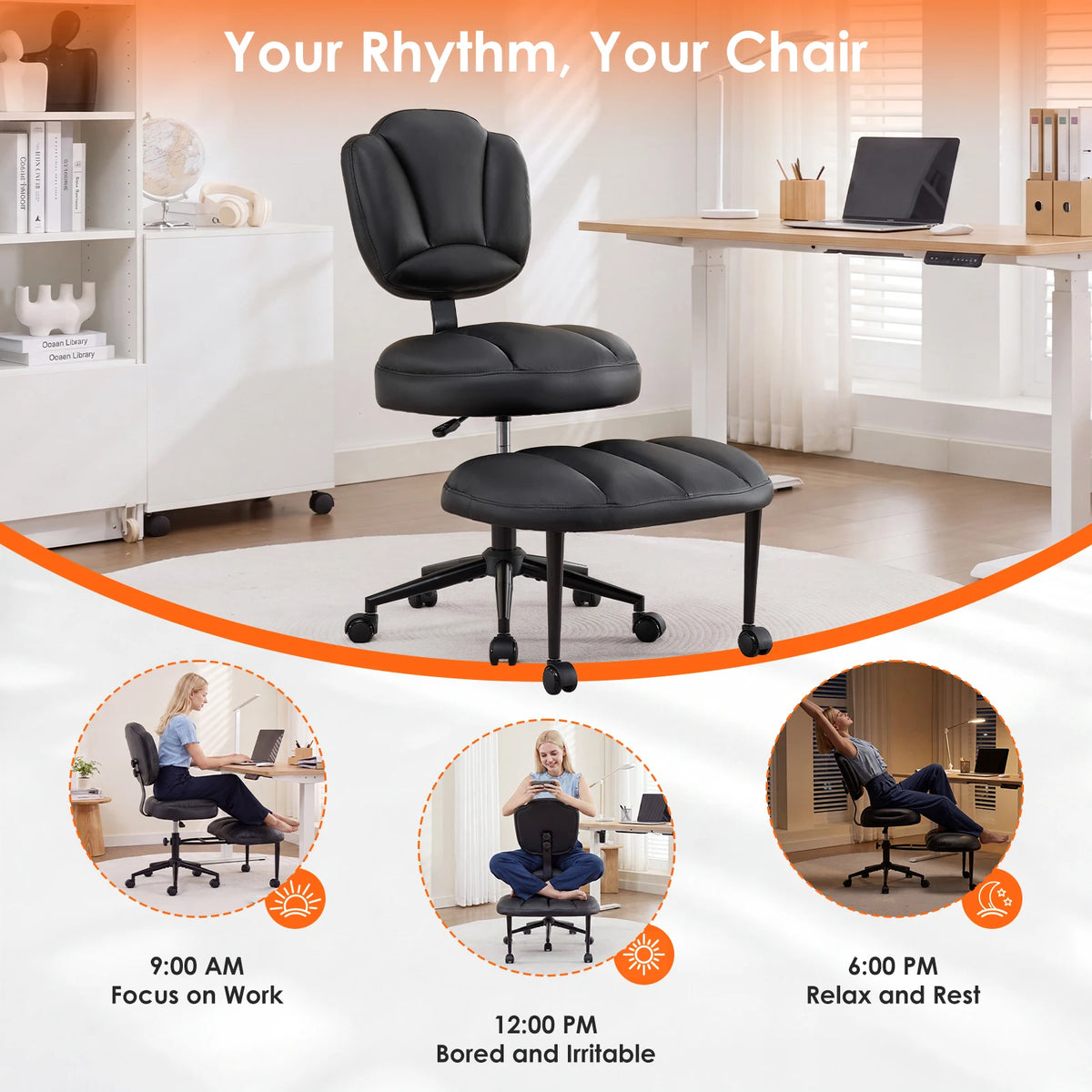 TCGBKAF Ergonomic Cross Legged Office Chair With Adjustable Footrest